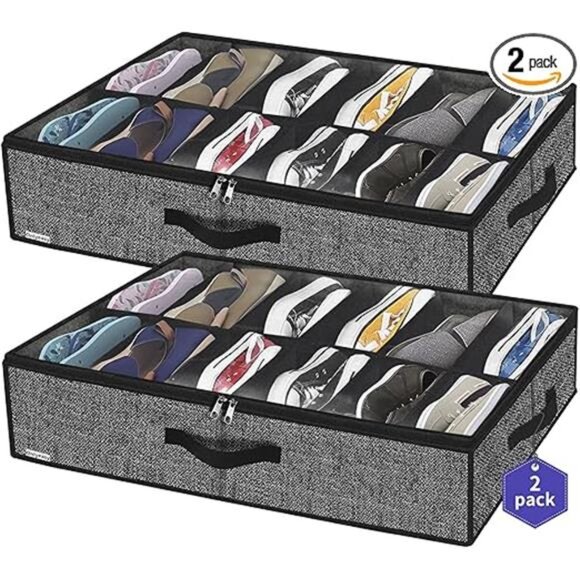 Sturdy Under Bed Shoe Storage Organizer, Set of 2, Fit 12 to 24 Pairs, Underbed - Picture 7 of 7